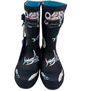 NWT- Joules Unisex Navy Ocean Life 3-D Print Rain Boots Size 1 (Little Kid)